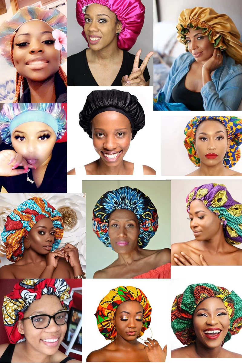 Большая африканская шапка для сна с принтом Анкара, Женская шелковистая эластичная шапка, женская шапка, аксессуары для волос, новая мода