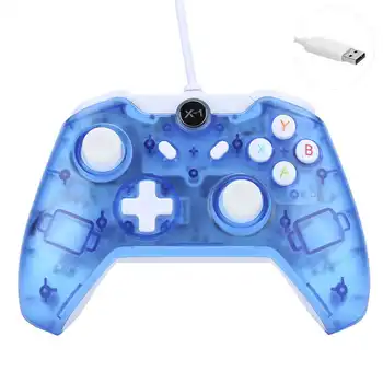 

Wired Gamepad Vibration Gaming Controller Transparent Blue Gaming Joystick with LED Light
