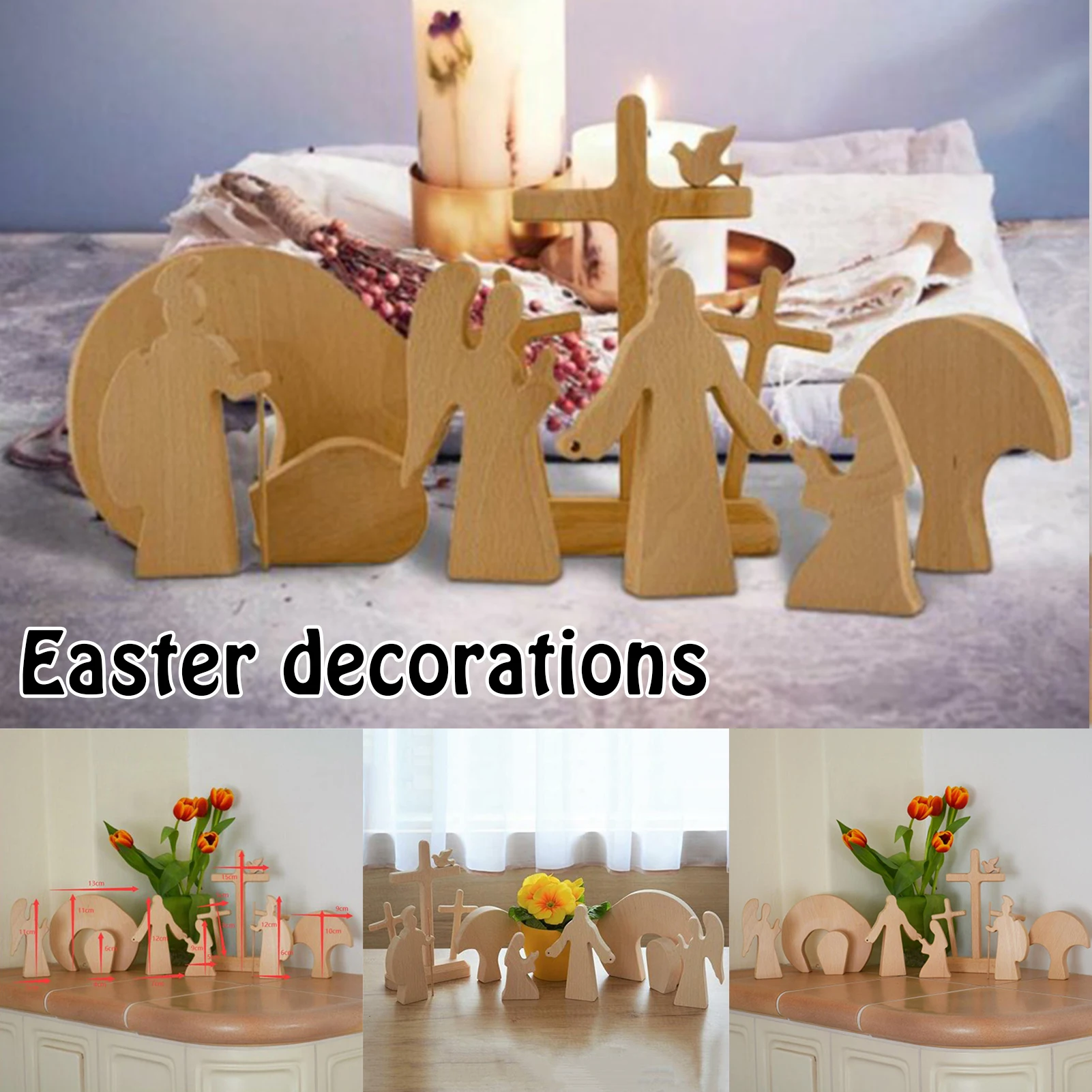 Details about   Nativity Set Easter Decorations Wooden Cross Resurrection Scene Decor show original title 
