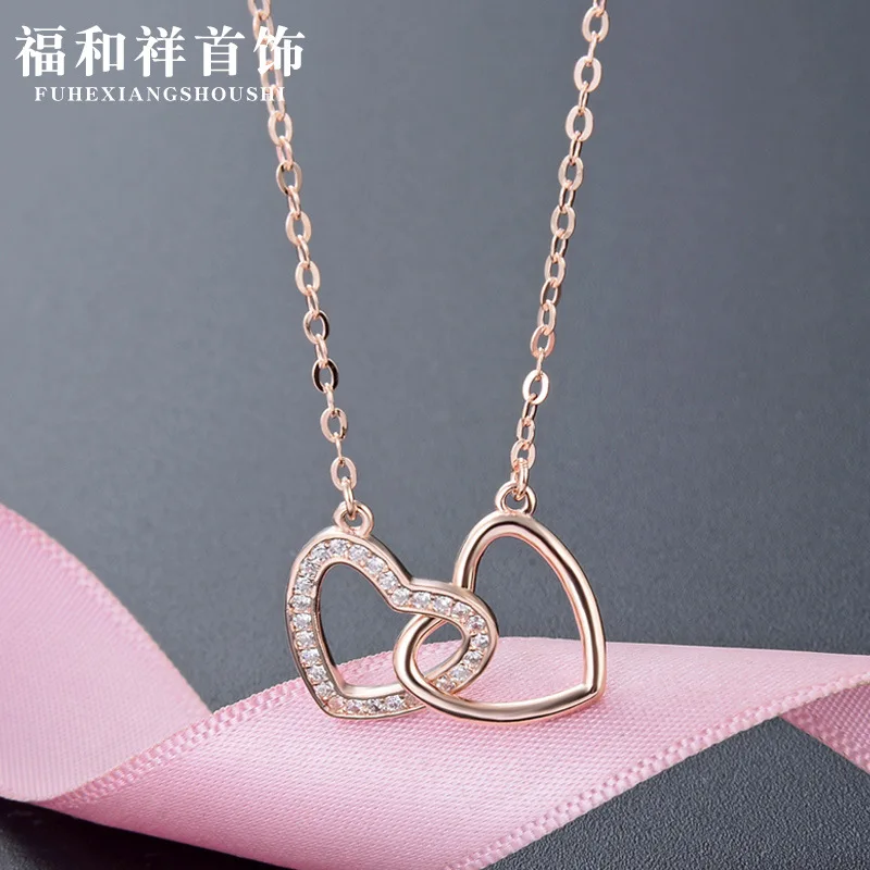 

Korean-style Simple Heart Zircon Pendant S925 Fine Silver Fashion Necklace Women's Choker Simple Popular Jewelry