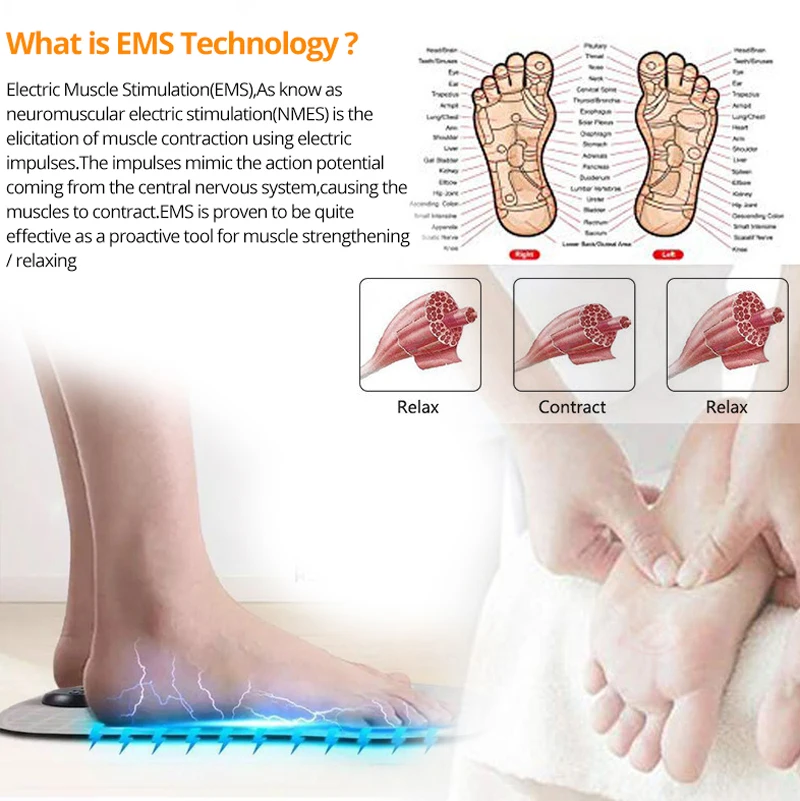 Электрический EMS массажер для ног, беспроводной стимулятор мышц ног, физиотерапия ABS, восстанавливающий педикюр, вибрирующий массаж ног