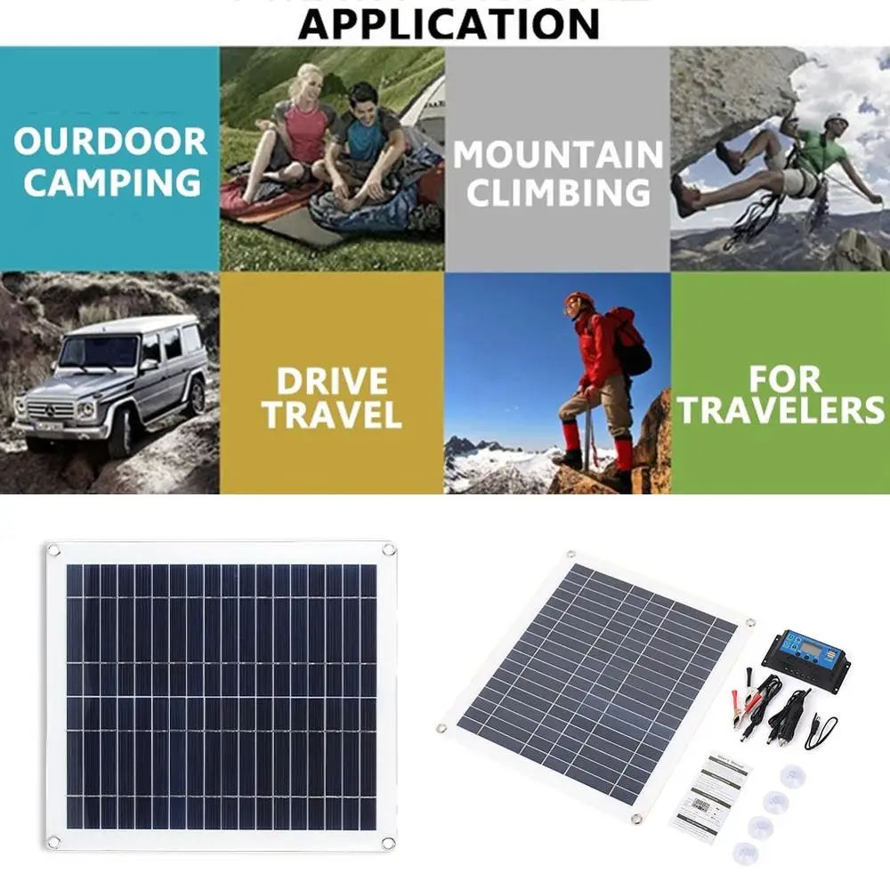 

Solar Panel USB 25W 5V With LCD Solar Controller Kit Dual USB Solar Charger Outdoor Traveling Solar Cell Power Bank