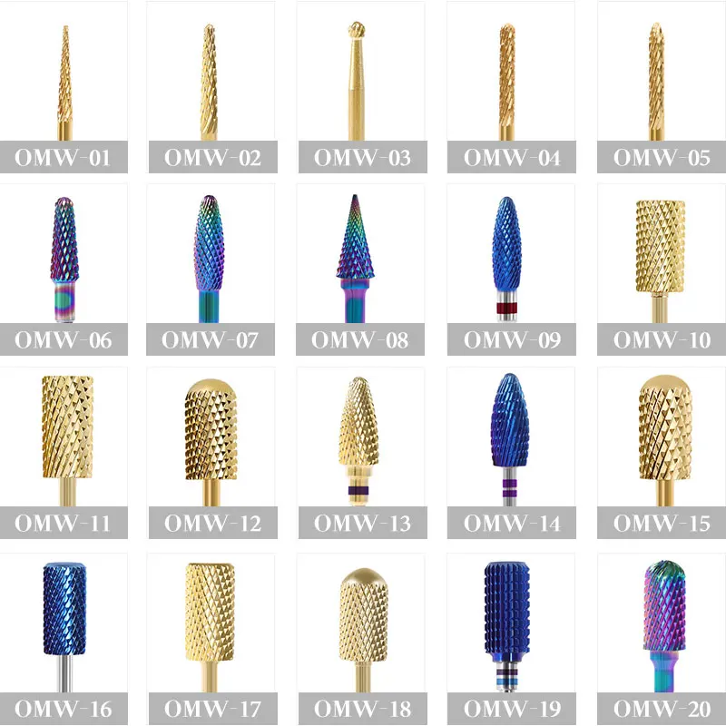 

20Types Blue Tungsten Electric Nail Drill Bit Manicure Machine Milling Cutter Golden Nail Tip Tungsten Grinding Head Accessories