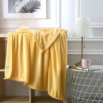 

Solid Color Flannel Blanket Small Balls Blanket On The Bed Warm Cover Blankets Soft Throw On Sofa Bed Cover Square manta 130*150