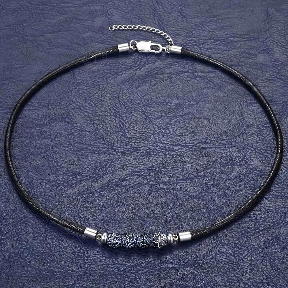 Trendsmax 8 мм натуральный камень бусина черное кожаное ожерелье для мужчин женщин орлиный глаз карта камень мужские ювелирные изделия 18 дюймов DNM27