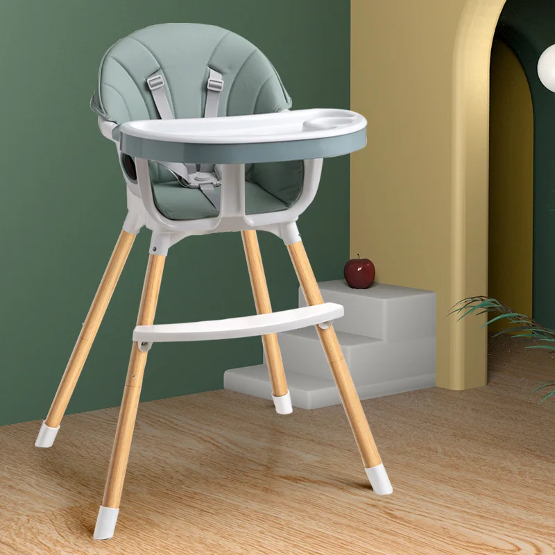 Baby High Chair Portable Feeding Chair Height Adjustable Double Layers Baby Food Tray Dinning Chair With PU Cushion baby high feeding chair portable kids table foldable dining chair adjustable height multifunctional food chair with cushion