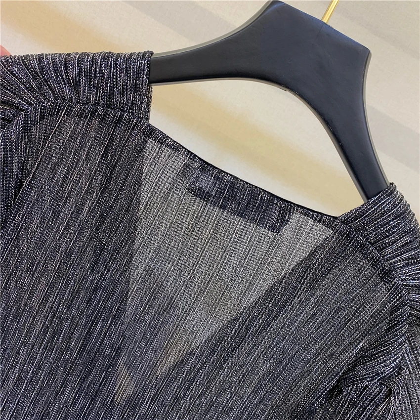 TOP QUALITY Newest Runway Baroque Designer Dress Women's Long Sleeve Sexy V-neck Shimmer Dress