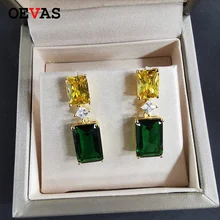 Роскошные Большой Циркон Серьги для женщин блестящие зеленые желтые хрустальные серьги-висюльки модные свадебные украшения для вечеринок оптом