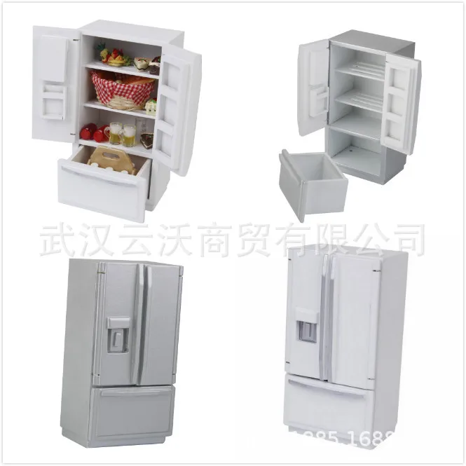 

1: 12 Dollhouse Mini Furniture Model Kitchen Scene White/gray Wood Double Door Refrigerator ~