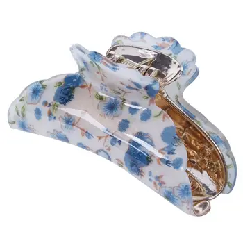 

Woman Dark Blue Florals Pattern Plastic Hair Claw Clip Clamp