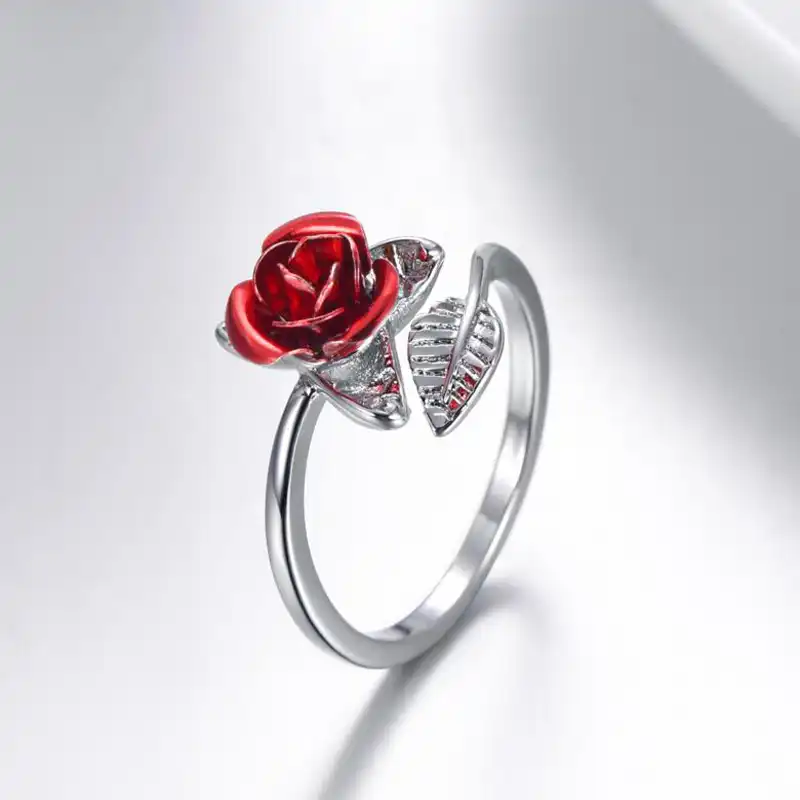 Roter Rose veränderbarer Fingerring Valentinsgruß Geschenkschmuck M6A9