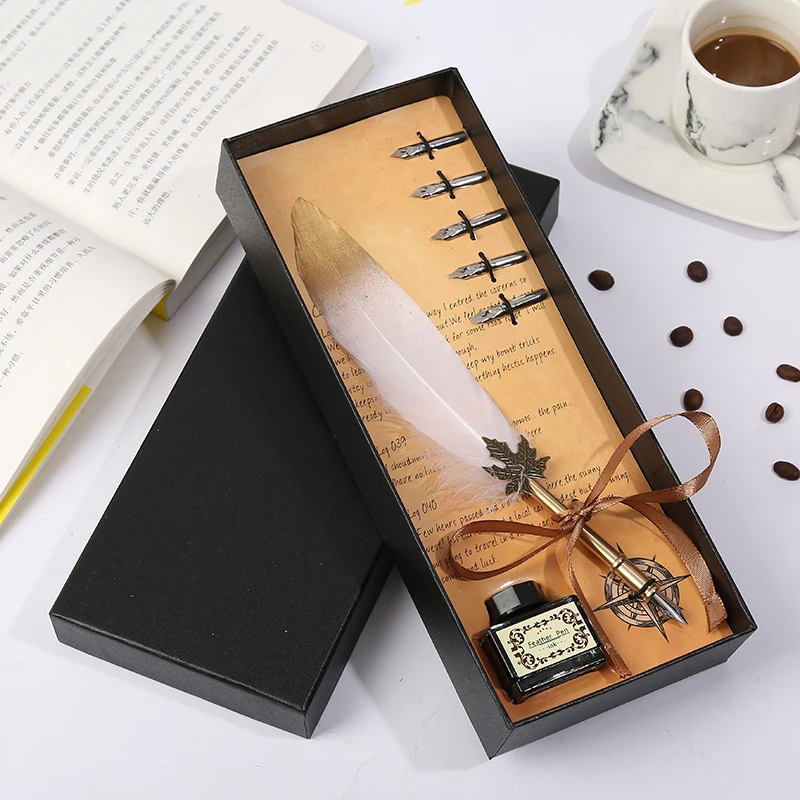Европейская ретро Высококачественная перьевая ручка dip pen английская Подарочная коробка, Рождественский подарок коллегам, чтобы отправить пару подарков - Цвет: White
