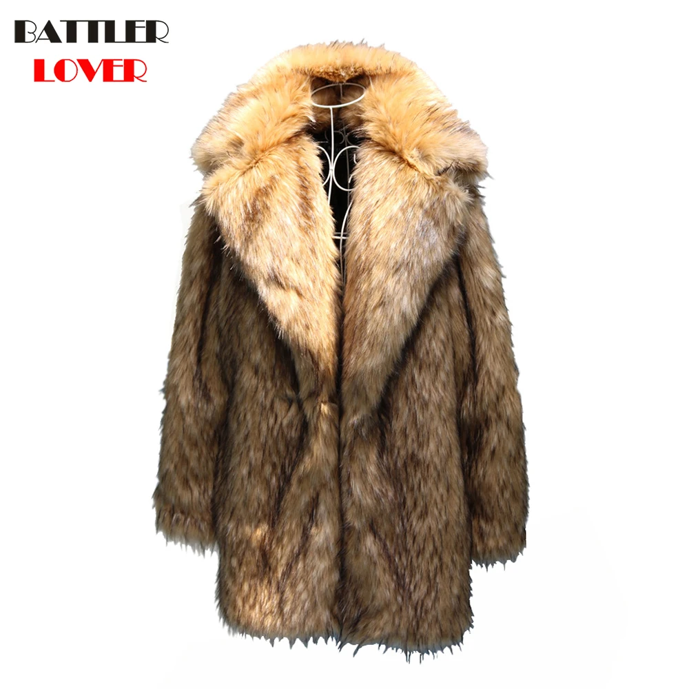 S-6XL New Jackets Fashion Men Winter Coats Raccoon Fur Coat Faux Fur Coat Mans Winter Jacket Trench Overcoats Autumn Clothes