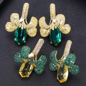 

ACCKING Luxury Flower banana AAA Cubic Zirconia Crystal Bridal Drop Earrings Luxury Wedding Jewelry for Brides