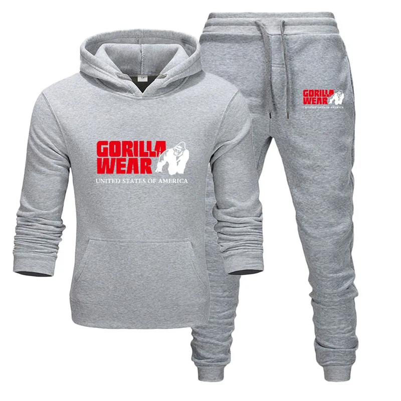 1 Спортивный костюм; модная спортивная одежда GORILLA; комплект из двух предметов; хлопковая флисовая толстовка с капюшоном+ брюки; спортивный костюм - Цвет: 1