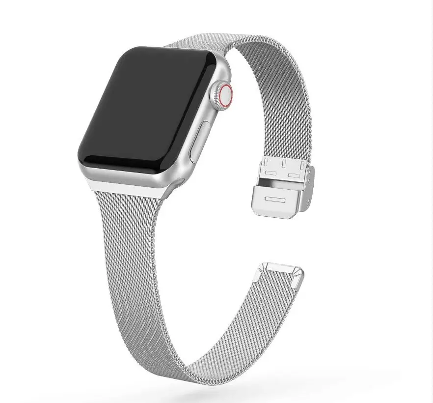 For iwatch band SE 6 5 Milanese Bracelet Silver Strap 40/44 Adjustment Bands 38mm 42 Stainless Steel Watchband | Наручные часы