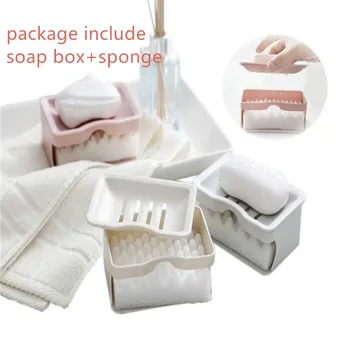 

1 Pcs Grid Drain Soap Box Soap Saver Draining Holder Container Sponge Double Non-slip portable Household Bathroom Accessories