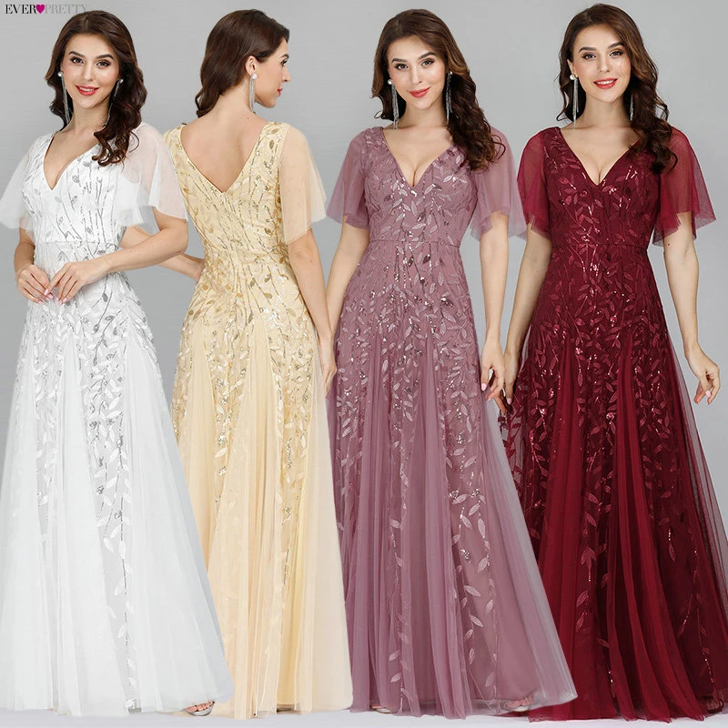 Элегантные вечерние платья с блестками Ever Pretty A Line Глубокий v образный вырез