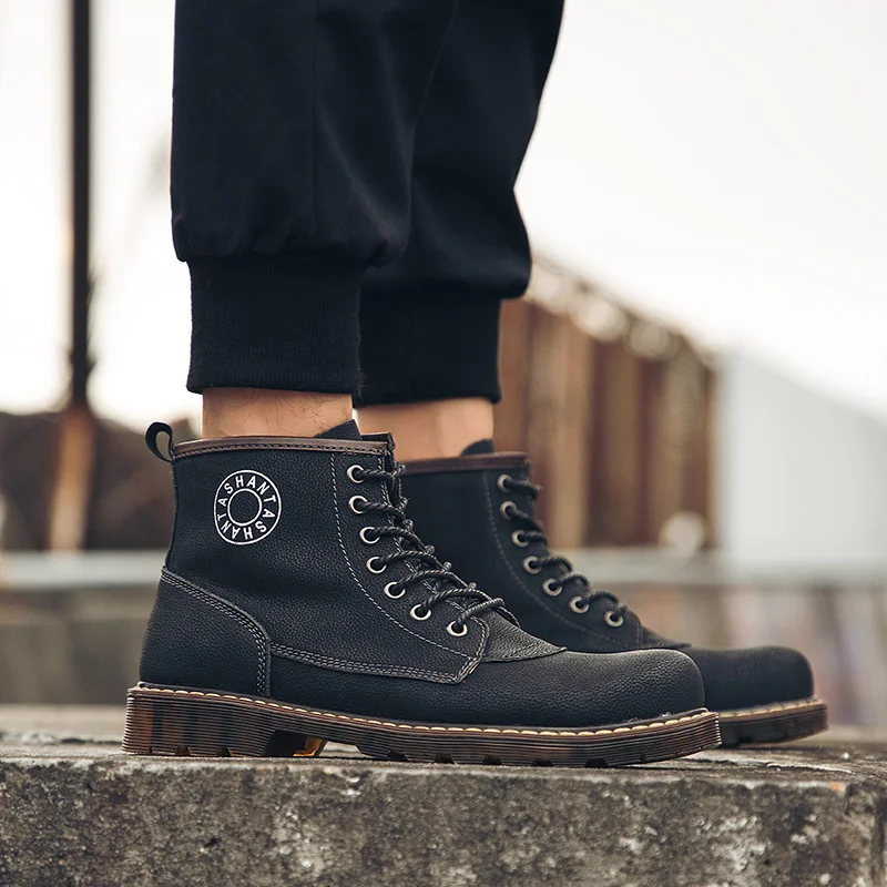 

Martin boots men's boots high to help leather shoes British wind wild tooling boots winter cotton shoes plus velvet snow boots