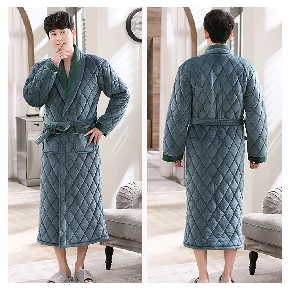 mens pajama pants Winter Men's Bathrobe Terry Robe 3-layer Flannel Super Thick Warm Dressing Gown Luxury Solid Plaid Long Robe For Man Towel Towel mens silk pajamas short set