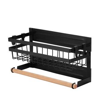 

Spice Rack for Refrigerator with Hook Paper Towel Holder Rustproof Spice Jars Rack Multi Use Refrigerator Side Shelf