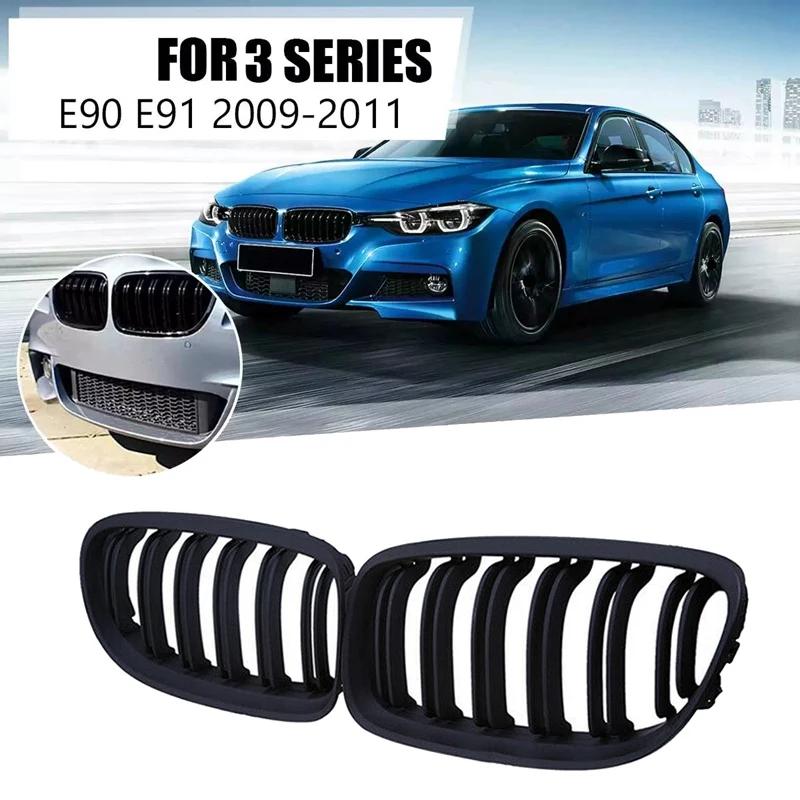 Car Matte Black Double Slat Front Kidney Grille Grill for-BMW 3 Series E90 E91 2009 2010 2011 | Автомобили и мотоциклы