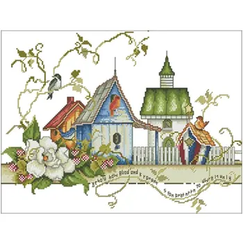 

Birdhouse in the garden patterns Counted Cross Stitch 11CT 14CT 18CT DIY Chinese Cross Stitch Kits Embroidery Needlework Sets