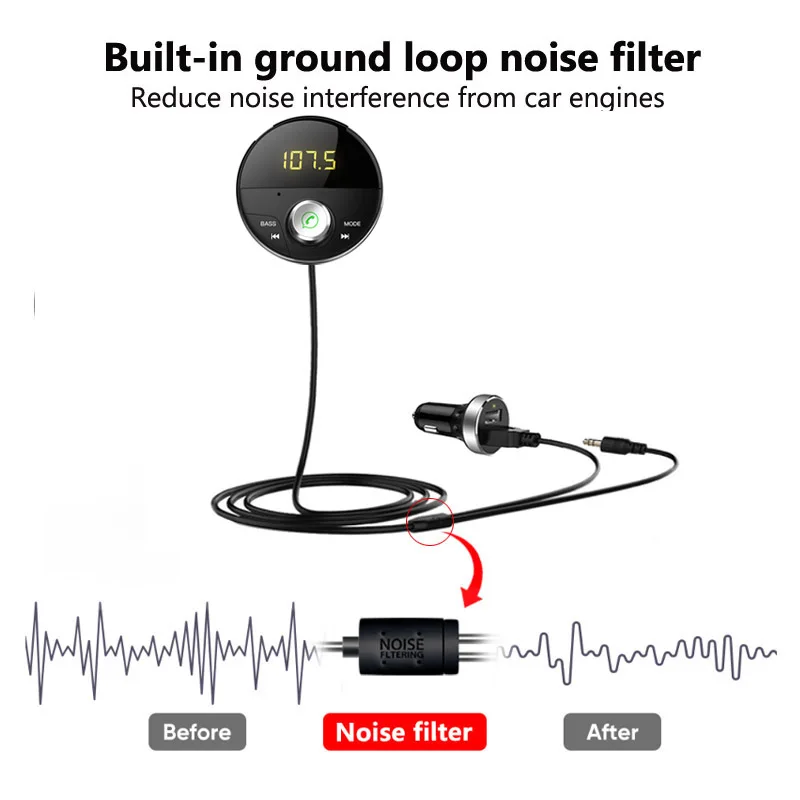 JaJaBor Bluetooth 5 0 Handsfree Car Kit 3 мм разъем AUX аудио mp3 плеер беспроводной fm передатчик АВТО