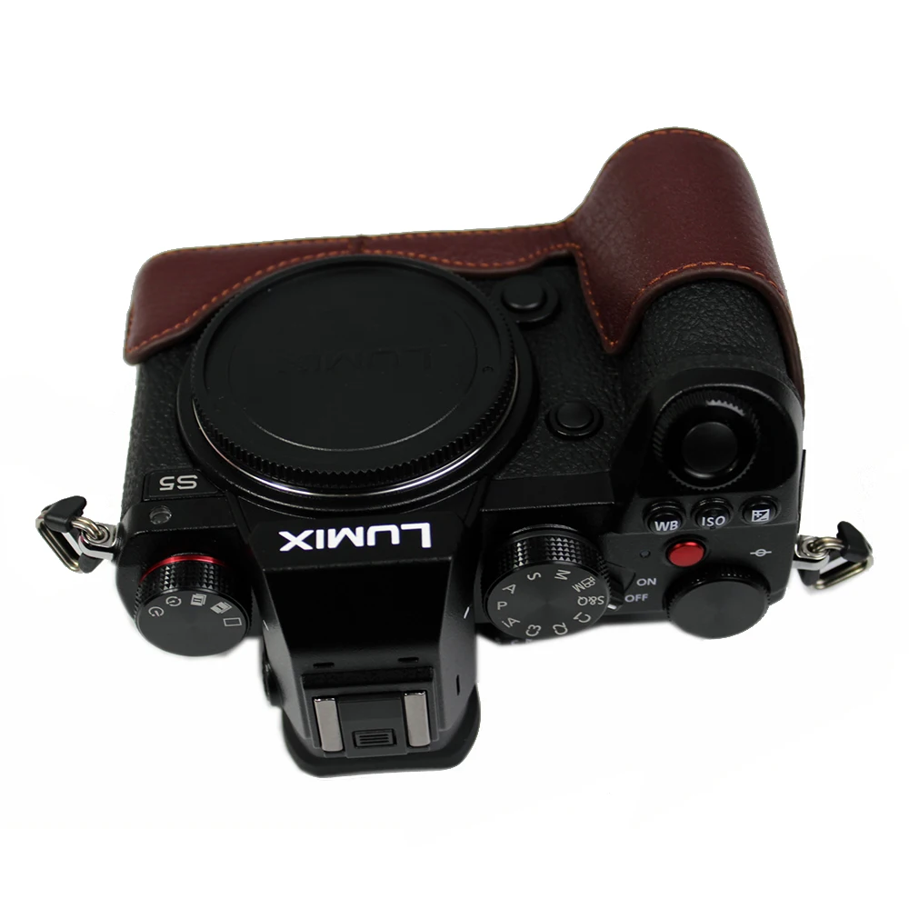 Couro Genuíno Meia Capa Bolsa para Câmera Portátil Concha Protetora para Panasonic Lumix s5 Markii S5ii - Image 5