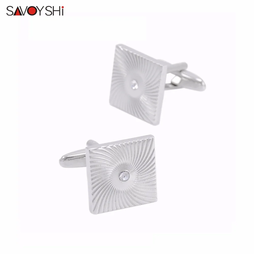 

SAVOYSHI Fashion Cufflinks for Mens Shirt Cuff Buttons High Quality Square Crystal Cuff links Brand Jewelry Gift