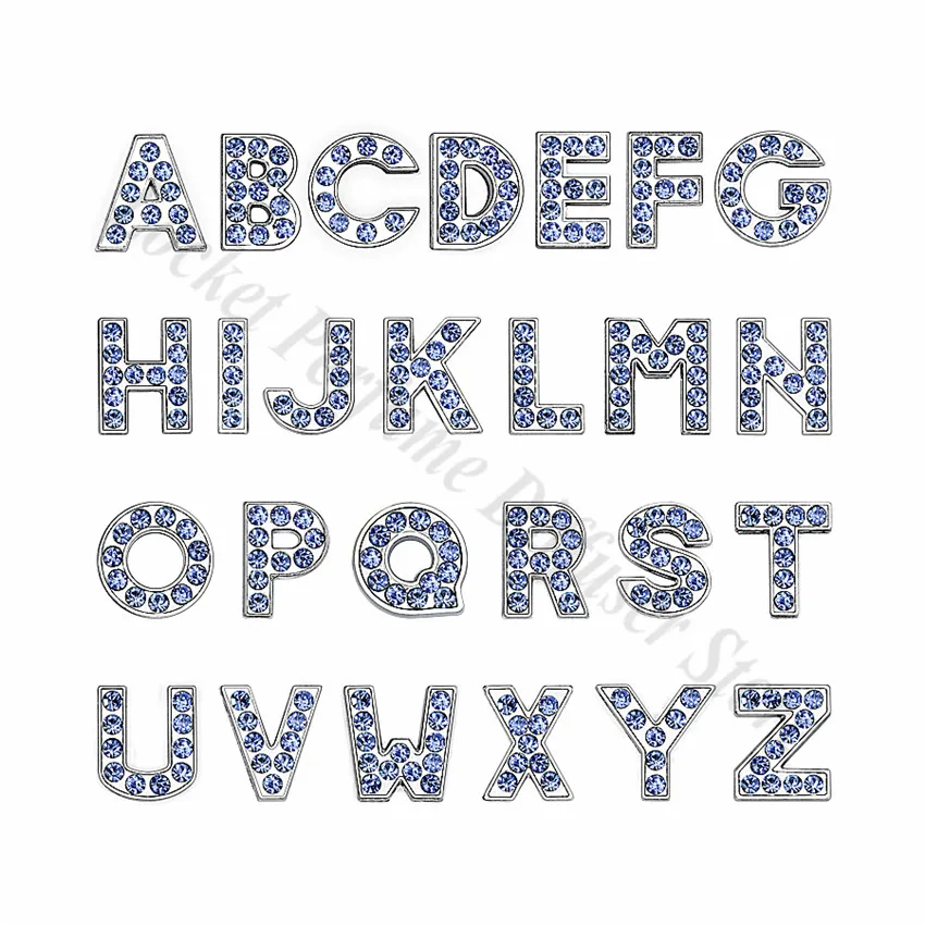 

1pc A-Z 8mm Light Blue Rhinestone Slide Letters Fit DIY Wristband & Bracelet Pet Collar Jewelry Making For Women