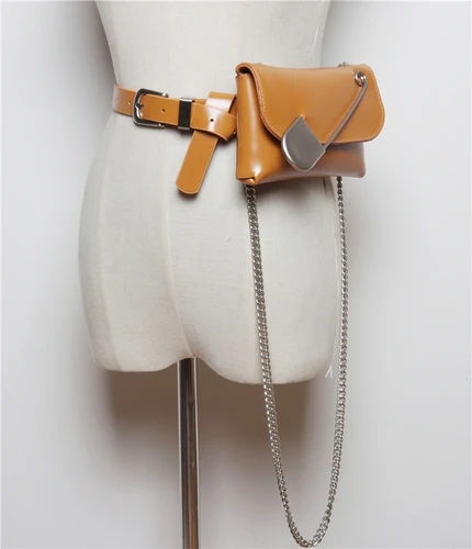Шикарная стильная сумка на плечо с цепочкой Многофункциональный французский откидной кошелек поясная сумка PIn поясная сумка кожаный ремень сумка женская - Цвет: Camel