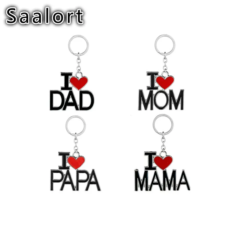 Творческий папа мама мамочка PAPA и I Love с принтом в виде сердца Семья брелок