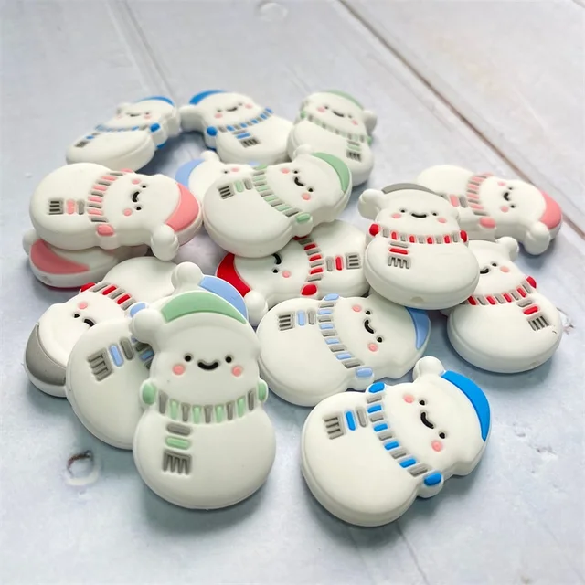 10pcs Mini Christmas Series Snowman Silicone Beads Gift DIY Pacifier  Necklace Accessories Baby Toys