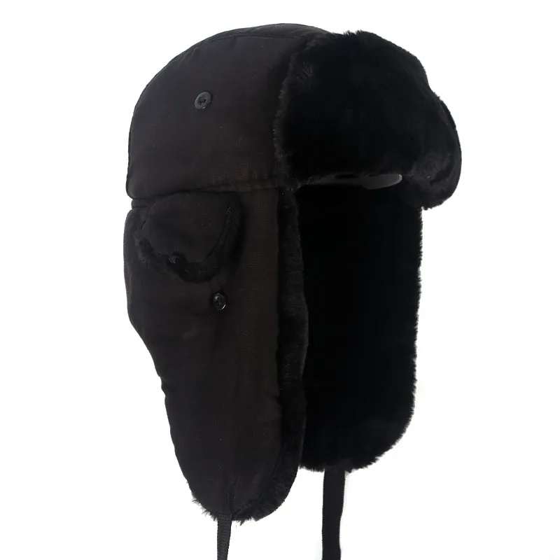 New 2023 Ushanka earflap hats Warm Winter Black Bomber Hat Men Faux Fur russian style gorros de aviador