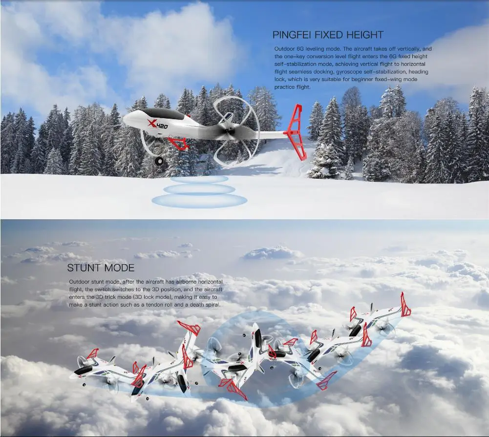 XK X420 2,4 г 6CH 420 мм 3D6G VTOL вертикальный взлет и посадка EPP 3D Аэробика FPV RC Самолет RTF
