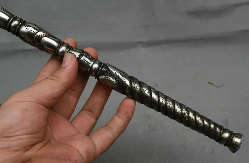 

Wedding Decoration 12" Tibet TianTie Iron Meteorite Skull Head Vajra stick Phurba Dagger Holder FaQi
