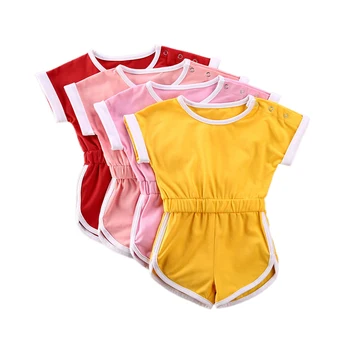 

Summer New Causal Toddler Baby Girls Boys Rompers Fashion Solid Cotton Short Sleeve Jumpsuits Playsuits Kids Outfits Clothes