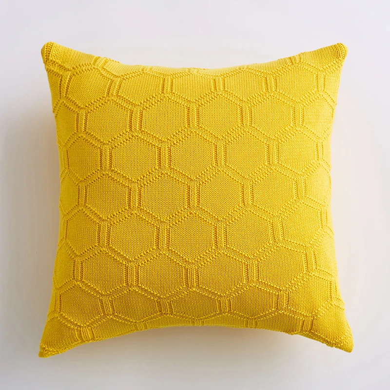 Grey Solid Cushion Cover 45x45cm Knit Pillow Cover Pink Blue Yellow Cream White Pillow Case Geometric Home decoration For sofa Bed - Цвет: Grey