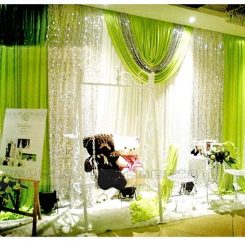 

3*3m green drapes party pefermance stage wedding background luxury wihte Wedding backdrop curtains with silver sequins swags