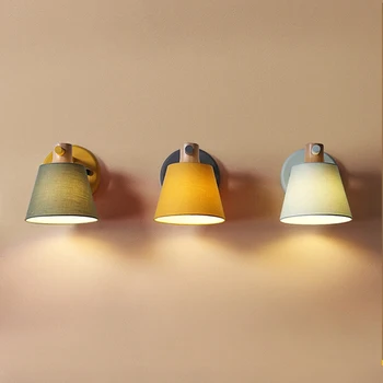 

Vintage Loft Wall Lights Solid Wood Wall Lamp Macaroon Cloth Lampshade Led Ac110-240v Bedroom Bedside Lights Lighting Decoration
