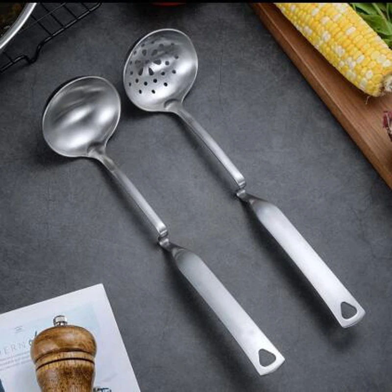 Ложка из нержавеющей стали + дуршлаг горячий горшок ложка с длинной ручкой