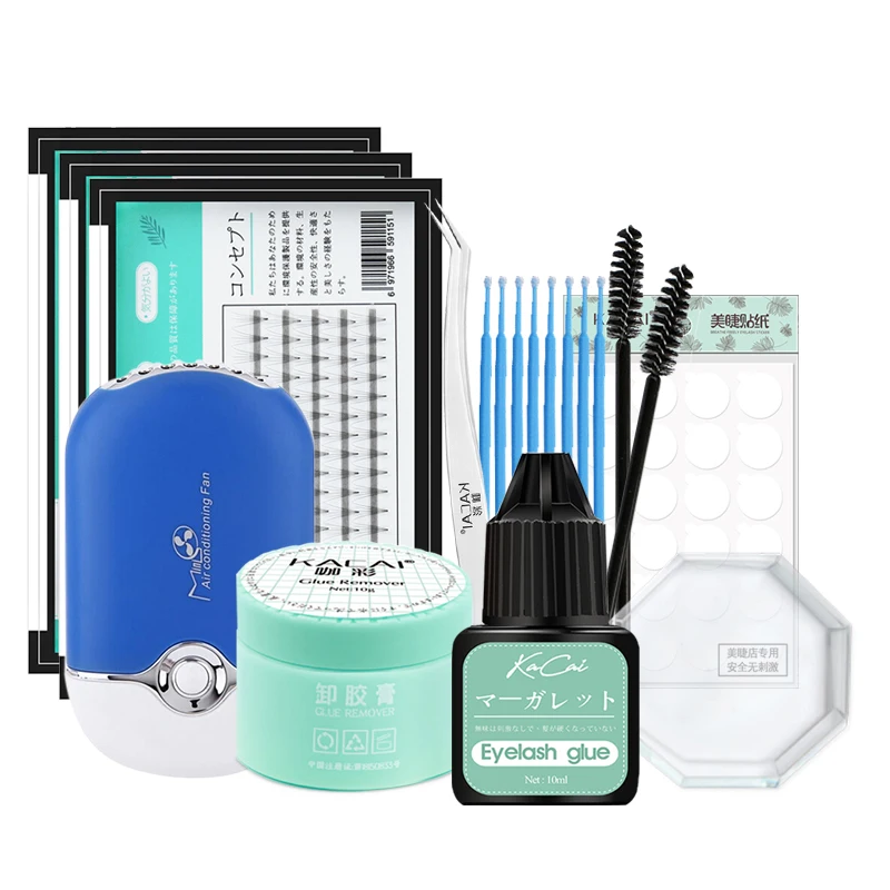 

Self grafted eyelash set beginner eyelash tool set full set include 3PC volume eyelash 1glue 1 glue remover 1usb fan microbrush
