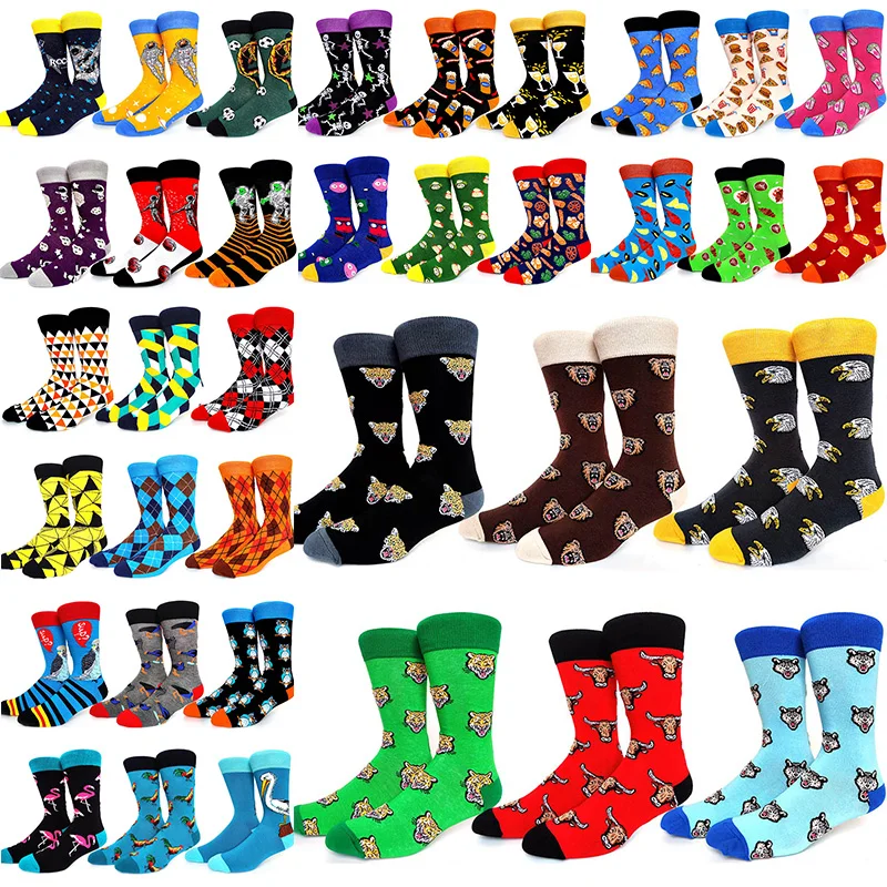 6 Pairs Funny Men Socks Cotton Casual Personality Design Hip Hop