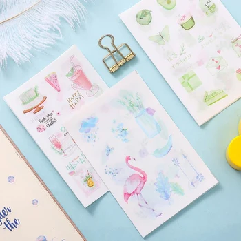 

6 Pcs/pack Kawaii Green Plant Picnic Illustration Art Journal Adhesive Stickers DIY Decoration Diary Stationery Label Stickers