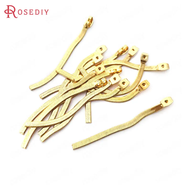 

(33626)10PCS 56MM 24K Gold Color Brass Flat Snake Chain Earrings Stopper Earrings Back High Quality Jewelry Findings Accessories