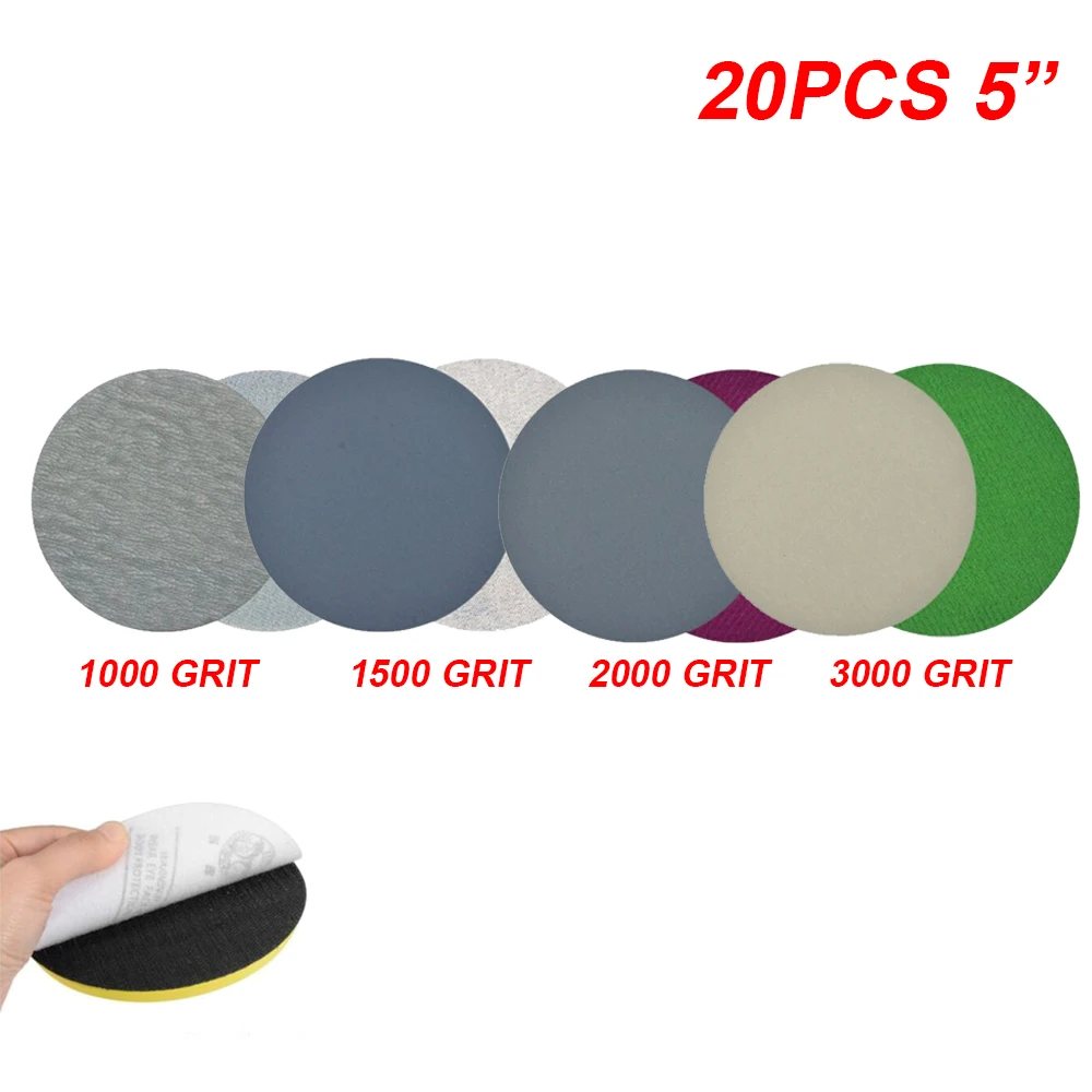 20pcs 125mm Wet Dry Sandpaper 1000-3000 Grit Sanding Discs Polishing Car Pack