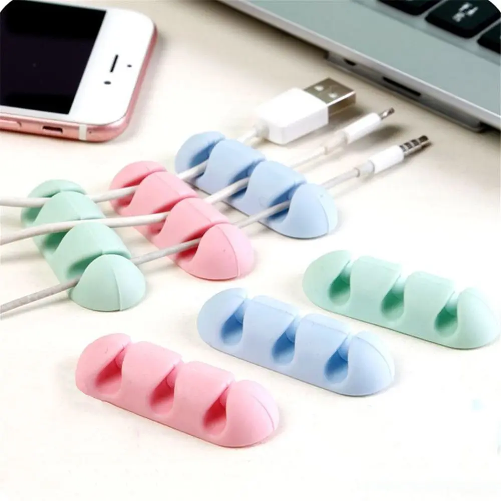 

2pcs Adhesive Silicone Cable Winder Solid Color Cable Holder Desktop Wire Wrapped Cord Earphone Charger Organizer Desk Set