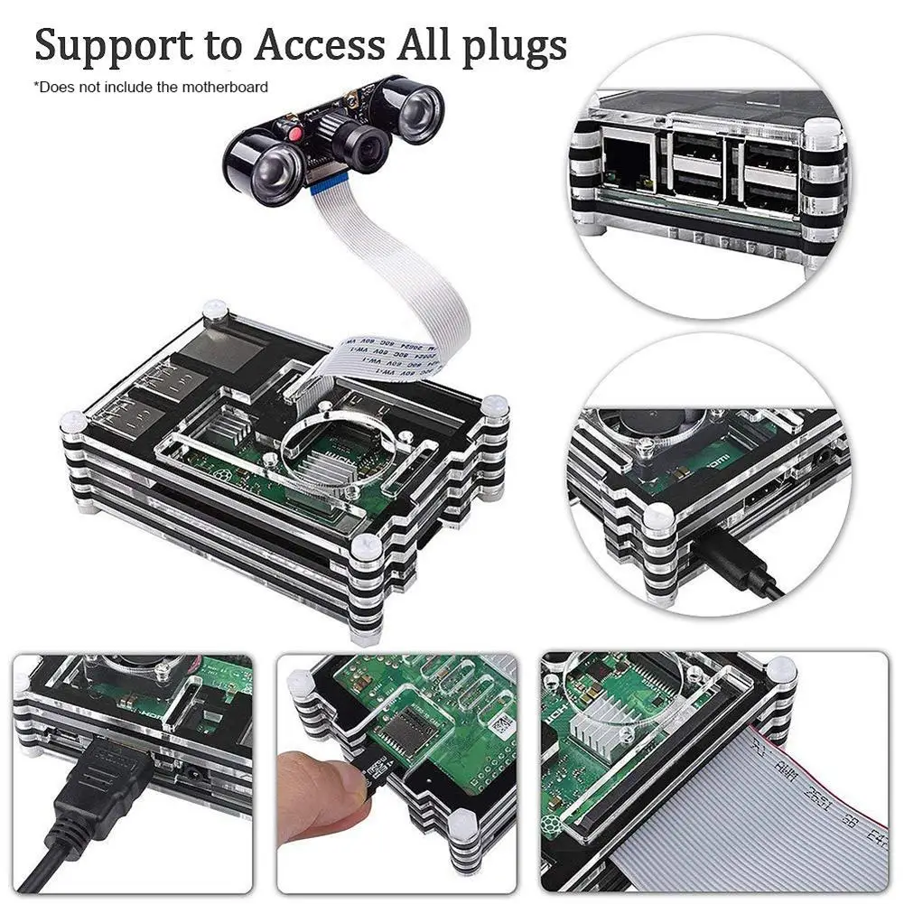 For Raspberry Pi 4 4B Development Board Motherboard Chassis without Teeth 9 Layer Acrylic Shell Fan 2