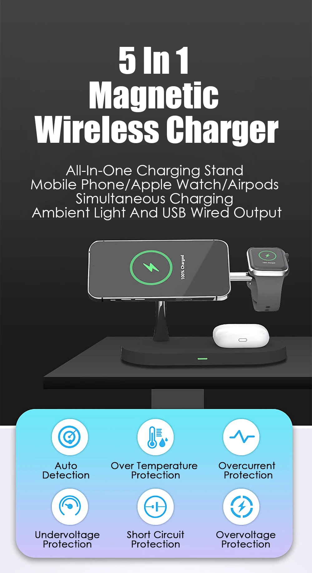 3 In 1 Magnetic 15W Qi Fast Charging Stand For Apple Watch 6 SE IWatch Airpods ProIPhone 12 Pro Max Mini Wireless Charger samsung battery pack